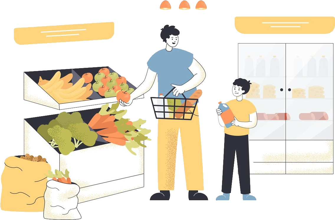 Family shopping together in a grocery store